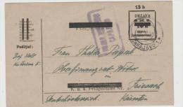 Yu100   JUGOSLAWIEN -  Provisorium Aus Sarajevo Nach Friesach (Kärnten)  1920, Zensiert - Covers & Documents