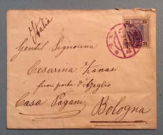 AUSTRIA 1906 - 25 H. ISOLATO :  ANNULLO WIEN181 ROSSO Su Piccola Busta Per BOLOGNA - DESTINAZIONI ESTERO ITALIA - Trento