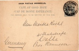 CAP DE BONNE ESPERANCE ENTIER POSTAL POUR L'ALLEMAGNE 1903 - Capo Di Buona Speranza (1853-1904)