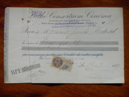 Mandat Postal.   PATHE CONSORTIUM CINEMA - PARIS.  1929. AVEC TIMBRE FISCAL. - 1900 – 1949