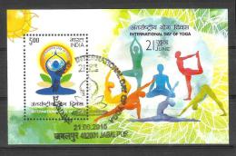 INDIA, 2015,  International Day Of Yoga, Health Fitness,  Miniature Sheet,  FIRST DAY JABALPUR CANCELLED - Gebruikt