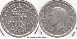 Gran Bretagna 6 Pence 1943 SILVER Km#852 - Used - H. 6 Pence