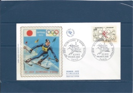 France CARTE MAX. ENVELOPPE 1er JOUR  XIè JEUX OLYMPIQUES D HIVER SAPPORO PARIS 5/2/72  Val YT : 2,20 € - Sin Clasificación