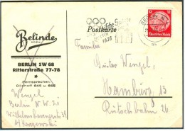 GERMANY Card With Olympic Machinecancel Berlin N 4 Ah - Sommer 1936: Berlin