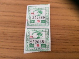 Ticket De Bus Thaïlande Type 3 (palmiers) Vert (double) - Monde