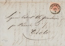 LV136- LOMBARDO VENETO - 20 Agosto 1855- Da Vicenza A Teolo Con 15 Cent. Rosso Chiaro  3° Tipo  -  . Leggi ... - Lombardy-Venetia