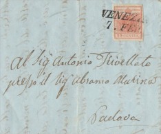 LV191- LOMBARDO VENETO - 7 Febbraio 1852- Da Venezia A Padova Con 15 Cent. Rosa Carminio  2° Tipo  -  . Leggi ... - Lombardo-Vénétie