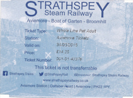 Ticket Train : STRATHSPE STEAM RALWAY, Aviemore, Whole Line Red Adult, Higlands, Ecosse, Locomotive - Europe
