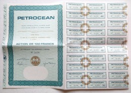 ACTION PETROCEAN DE 100 FRANCS ET COUPONS . DUNKERQUE . SPECIMEN - Pétrole