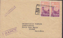 India Indie ROMAN CATHOLIC MISSION TIRUVETTIPURAM - CHEYYAR 1951 Cover Lettre COLMAR Haut Rhin France Asian Games 2 Scan - Lettres & Documents