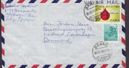 Japan Air Mail Par Avion SETAGAYA 1965 Cover Brief KASTRUP Denmark Blood Donor Blutspende Stamp - Storia Postale