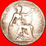 * MISTRESS OF SEAS: GREAT BRITAIN  HALF PENNY 1910! EDWARD VII (1902-1910) LOW STARTNO RESERVE! - C. 1/2 Penny