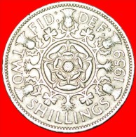 * TUDOR ROSE UNCOMMON (1954-1970):GREAT BRITAIN 2 SHILLINGS FLORIN 1959! ELIZABETH II (1953-2022) LOW START NO RESERVE! - J. 1 Florin / 2 Shillings