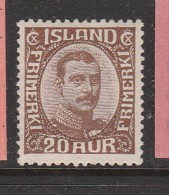 ISLANDE N° 107 20a BRUN CHRISTIAN X NEUF AVEC CHARNIÈRE LÉGÈRE - Nuovi