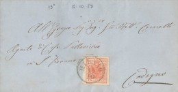 LV146- LOMBARDO VENETO - 15 Ottobre 1858?- Da Milano A Codogno Con  15 Cent. Rosso Carminio  3° Tipo  -  . Leggi ... - Lombardije-Venetië