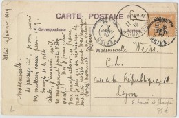 LBL31 CHINE MOUCHON 15c SURCH. 6c SUR CPA PEKIN / LYON 7/1/1919 OBL. ÉCHOPPÉ DE SHANGHAI 11/1/1919 - Storia Postale