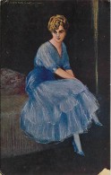 PENSIEROSA SIGNORINA IN NUVOLA DI TULLE BLU. ILLUSTRAZIONE DI TITO CORBELLA - 1917 - Corbella, T.