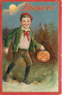 201561-Halloween, Tuck No 174-3, Frances Brundage, Boy Holding Jack O Lantern - Halloween