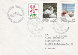 Fleurs - Oiseaux - Drapeaux - Tracteurs - Argentine - Lettre De 1987 - Oblitération Antartida Argentina - Onderzoeksstations