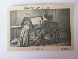 CHROMO CHOCOLAT LOUIT JEUNE FILLE EN EXTASE DEVANT UNE LECON DE PIANO - Louit