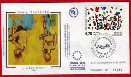 FRANCE Peinture, Beaux Arts.Yvert N° 2914 FDC Enveloppe 1er Jour Sur Soie , Georg Baselitz Les Filles D´olmo - Andere & Zonder Classificatie