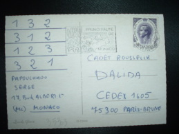 CP POUR LA FRANCE TP RAINIER III 0,30 OBL.MEC.8-6-1973 MONTE-CARLO - Cartas & Documentos