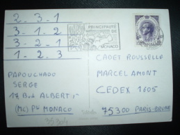 CP POUR LA FRANCE TP RAINIER III 0,30 OBL.MEC.21-5-1973 MONTE-CARLO - Storia Postale
