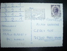 CP POUR LA FRANCE TP RAINIER III 0,30 OBL.MEC.4-5-1973 MONTE-CARLO - Storia Postale