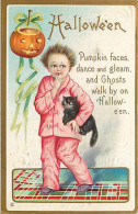 240313-Halloween, Stecher No 226 E, Boy Holding Black Cat, Jack O Lantern Hanging On Wall - Halloween