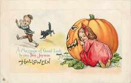 240325-Halloween, Stecher No 339 F, Black Cat & Boy Scared By Girl & Large Jack O Lantern - Halloween