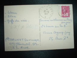 CP TP MARIANNE DE BEQUET 0,50 OBL. AMBULANT 21-5-1971 VICHY A PARIS B (03 ALLIER) - 1971-1976 Marianne (Béquet)