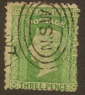 NSW 1860 3d Yellow-green QV SG 157 U #NT147 - Used Stamps