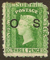 NSW 1882 3d Yellow-green QV OS SG O22 HM #NT152 - Used Stamps