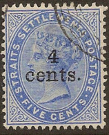 STRAITS SETTLEMENTS 1898 4c On 5c SG 107 U #NW36 - Straits Settlements