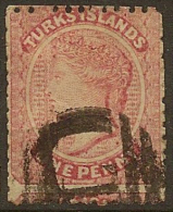 TURKS & CAICOS 1867 1d Dull Rose QV SG 1 U #NT215 - Turks & Caicos