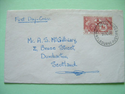 Australia 1956 FDC Cover To Scotland UK - Queen Victoria Queen Elizabeth II Badges Of Victoria New South Wales And Ta... - Covers & Documents