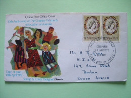 Australia 1972 FDC Cover To South Africa - Cameo Brooch - Women Association - Jewelry - Brieven En Documenten