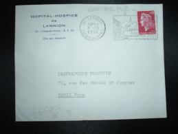 LETTRE TP MARIANNE DE CHEFFER 0,40 VARIETE OBL.MEC.1-10-1970 LANNION (22 COTES DU NORD) HOPITAL HOSPICE DE LANNION - 1967-1970 Marianna Di Cheffer