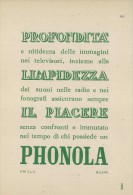 # PHONOLA TV TELEVISION ITALY 1950s Advert Pubblicità Publicitè Reklame Publicidad Radio TV Televisione - Fernsehgeräte