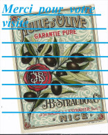 étiquettes : PETITE étiquette De Bouteille De HUILE D´OLIVE J B STRAUDO & L ESTRADIER DE NICE 06 Illustration Olivier - Fruits & Vegetables