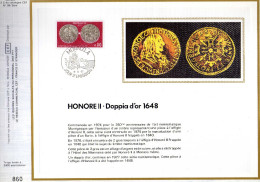 Feuillet Tirage Limité CEF 133 Soie Honoré II Monnaie Pièce Doppia D´or 1648 Monaco - Brieven En Documenten