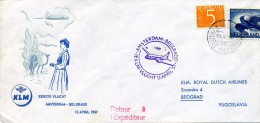 PAYS BAS LETTRE 15 AVRIL 1957 - AMSTERDAM-BELGRADE-  KLM - Lettres & Documents