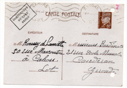 CP Pétain--Type Lemagny 80c Brun-rouge Sur N°CP 383--Complément Taxe Perçu-cachet Mécanique  CAHORS--46 - Standard Postcards & Stamped On Demand (before 1995)