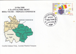 26278- DANUBE-CRIS-MURES-TISA EUROREGION, SPECIAL COVER, ROMANIA AND BULGARIA IN EU STAMP, 2008, ROMANIA - Lettres & Documents