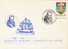 26345- FRIDTJOF NANSEN, POLAR EXPLORER, SHIP, SPECIAL COVER, 1980, ROMANIA - Polar Explorers & Famous People