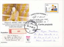 26428- GRIGORE MOISIL, COMPUTER PIONEER, REGISTERED POSTCARD STATIONERY, OVERPRINT STAMPS, 1998, ROMANIA - Computers