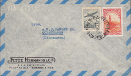 Argentina Via Aerea FITTE HERMANOS & Cia BUENOS AIRES 1950 Cover Letra Denmark Pozo De Petroleo En El Mar Aeroplane - Briefe U. Dokumente
