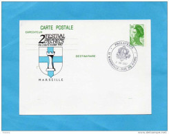 Carte Entier Postal +1.90fr Liberté Gandon- Repiquage-2ème FESTIVAL D ECHECS-à MARSEILLE Juillet 1987 - AK Mit Aufdruck (vor 1995)