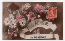 Une Pensée De Bessines (-sur-Gartempe), 1915, éd. M. J. N° 200, Femme, Fantaisie, Fleurs, Souvenir - Bessines Sur Gartempe