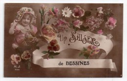 Un Baiser De Bessines (-sur-Gartempe), 1916, éd. M. J. N° 200, Fillette, Fantaisie, Fleurs, Souvenir - Bessines Sur Gartempe